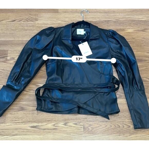 AJE. faux leather Idyllic Wrap Long sleeve Top in Color Black size 12 / Us 8 - Picture 9 of 16